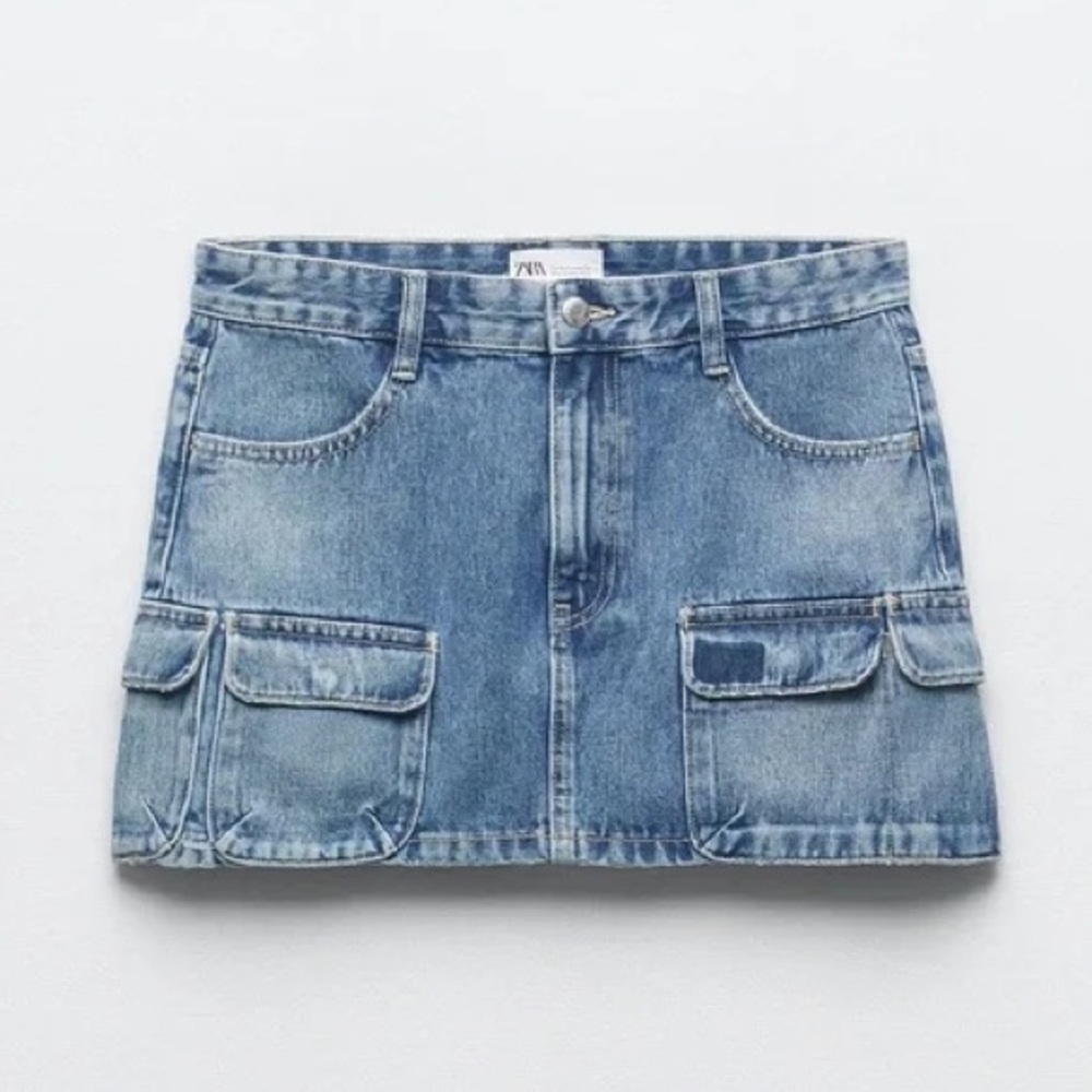 Zara Denim Mini Cargo Skirt